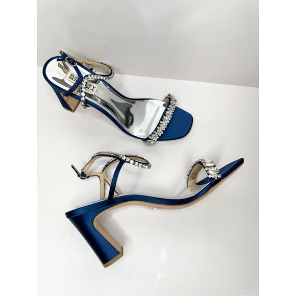 Badgley Mischka Sandals Size 9.5 Blue Marilee Open Toe Embellished Heels - Picture 6 of 14